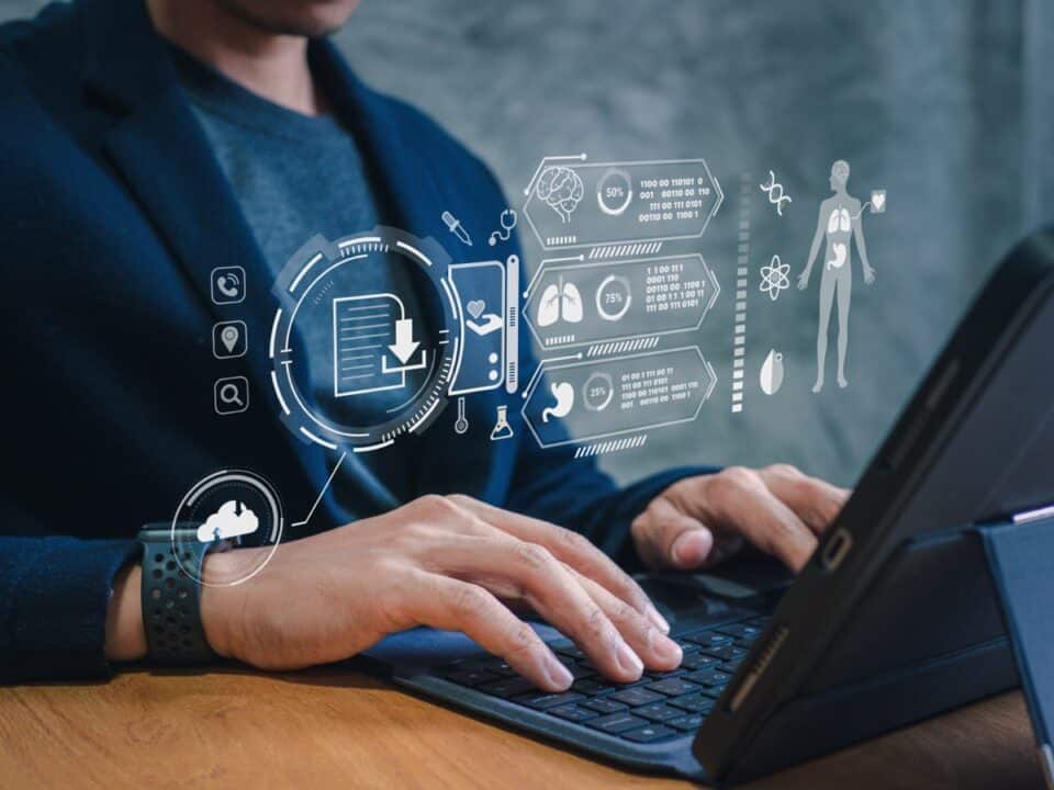 Health and Medical Technology with Digital Healthcare Icons: Medical Records, Insurance, Patient Care, Medicine, Modern Medical Technology, and Health Services for Advanced Healthcare Solutions